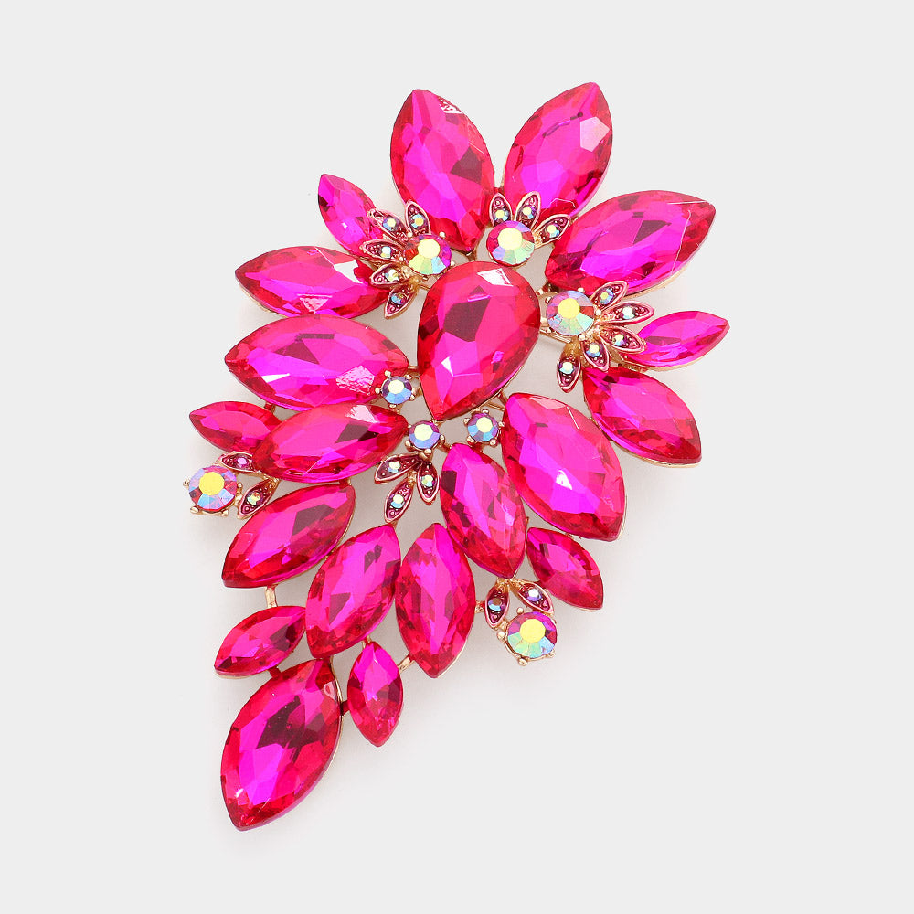 Madeline Love Fuchsia Bold Marquise Stone Cluster Embellished Pin Brooch