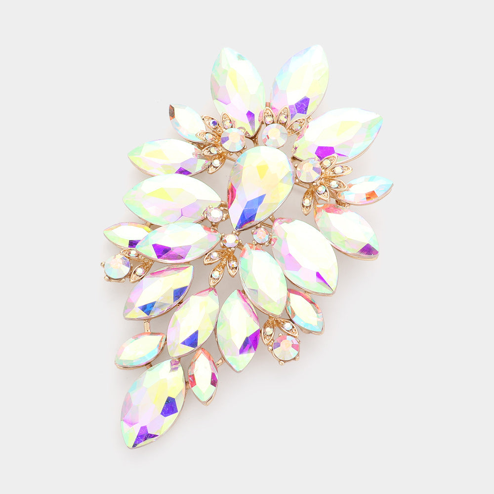 Madeline Love AB, Gold Marquise Stone Cluster Embellished Pin Brooch - Brooches