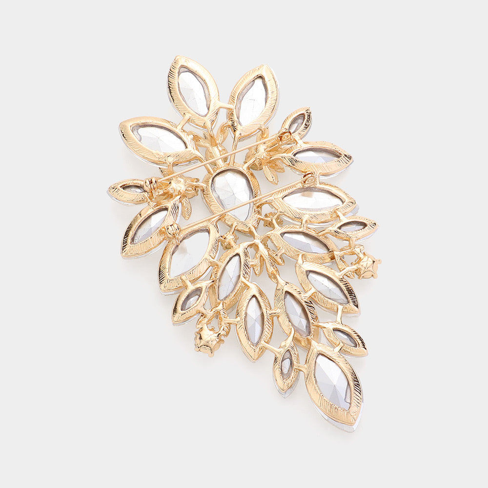 Madeline Love AB, Gold Marquise Stone Cluster Embellished Pin Brooch - Brooches - desc
