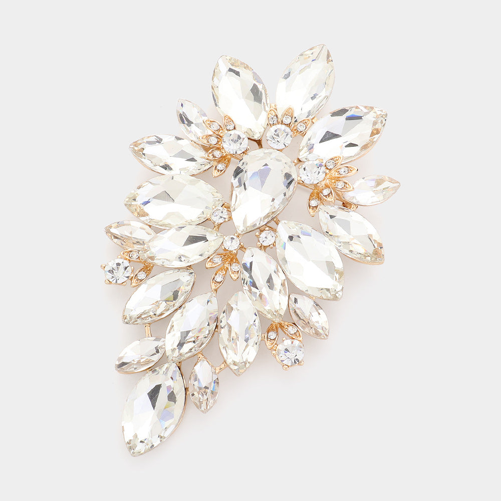 Madeline Love Gold Marquise Stone Cluster Embellished Pin Brooch - Brooches