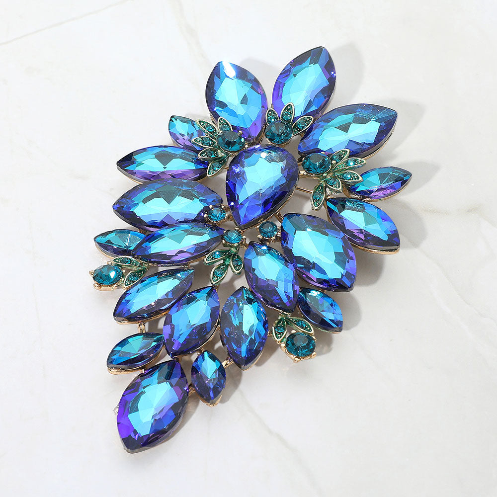 Madeline Love AB, Blue Bold Marquise Stone Cluster Embellished Pin Brooch