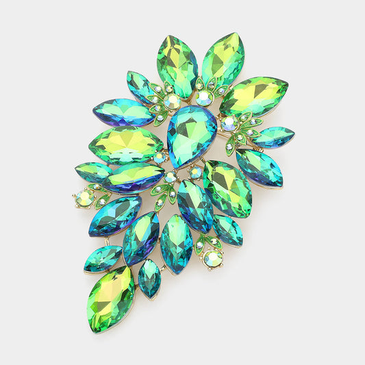 Madeline Love AB, Olive Green Marquise Stone Cluster Embellished Pin Brooch - Brooches