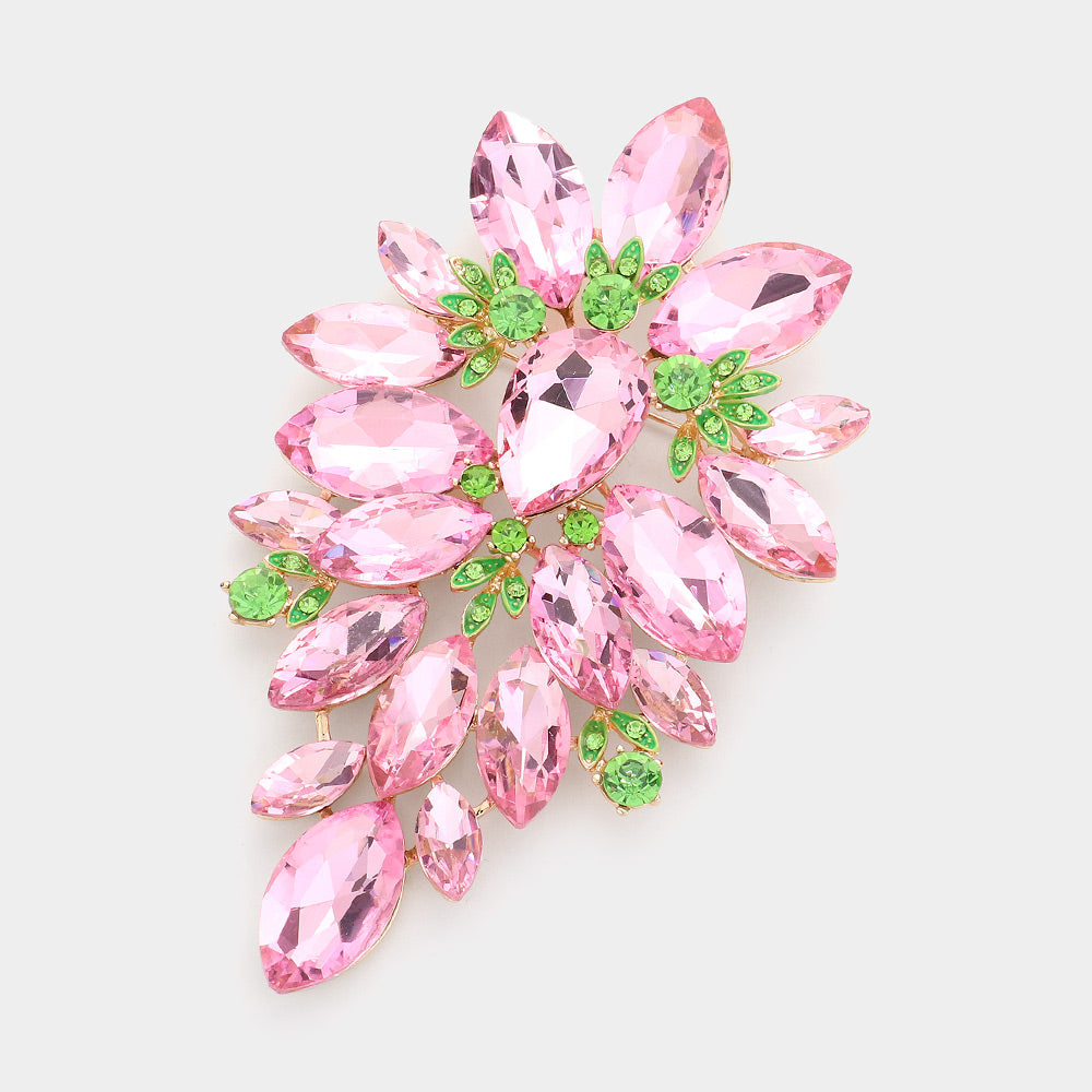 Madeline Love Pink&Green Marquise Stone Cluster Embellished Pin Brooch - Brooches