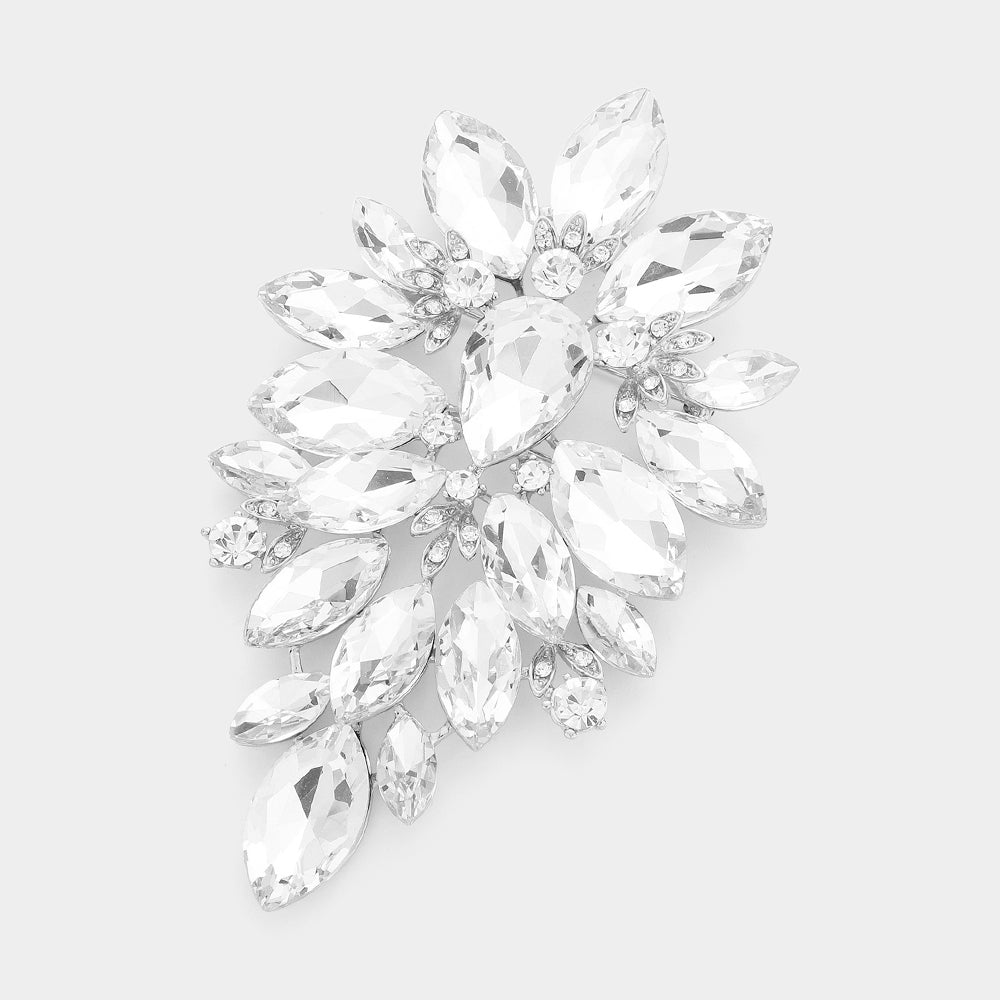 Madeline Love Silver Marquise Stone Cluster Embellished Pin Brooch - Brooches