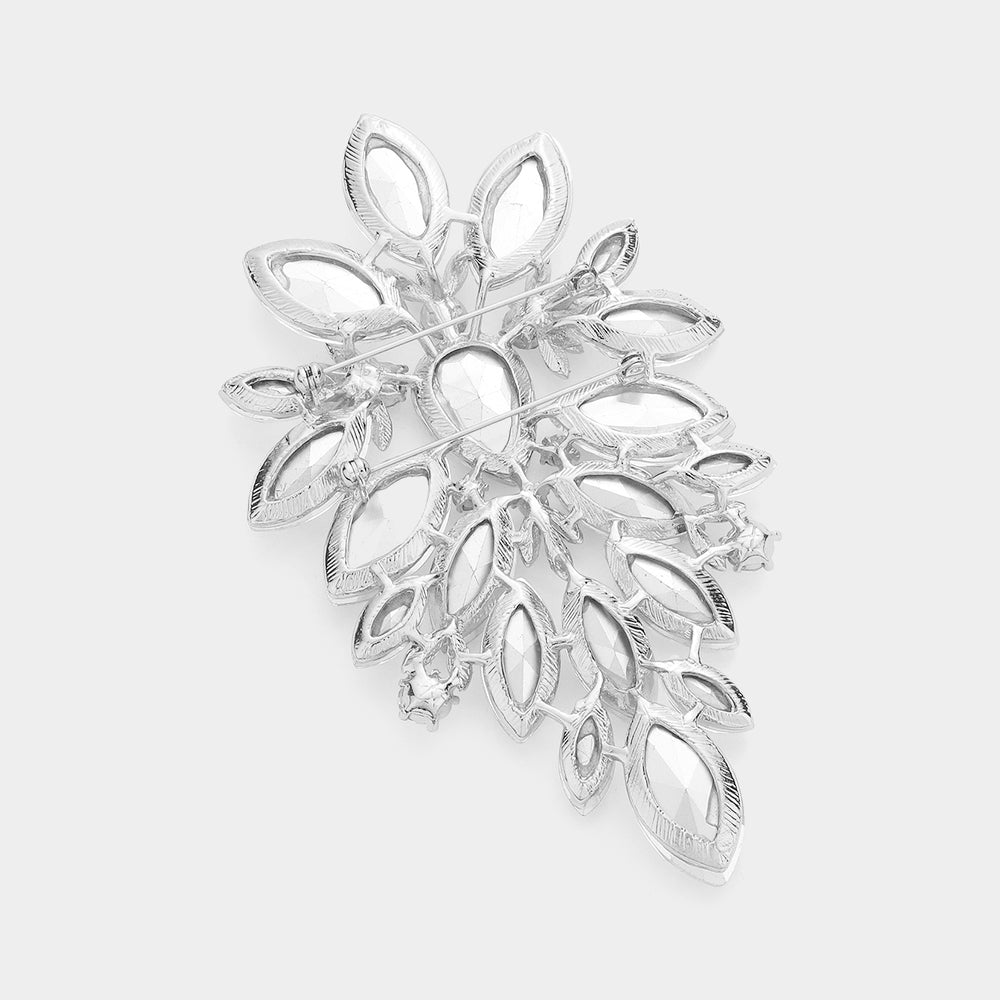Madeline Love Silver Marquise Stone Cluster Embellished Pin Brooch - Brooches - desc