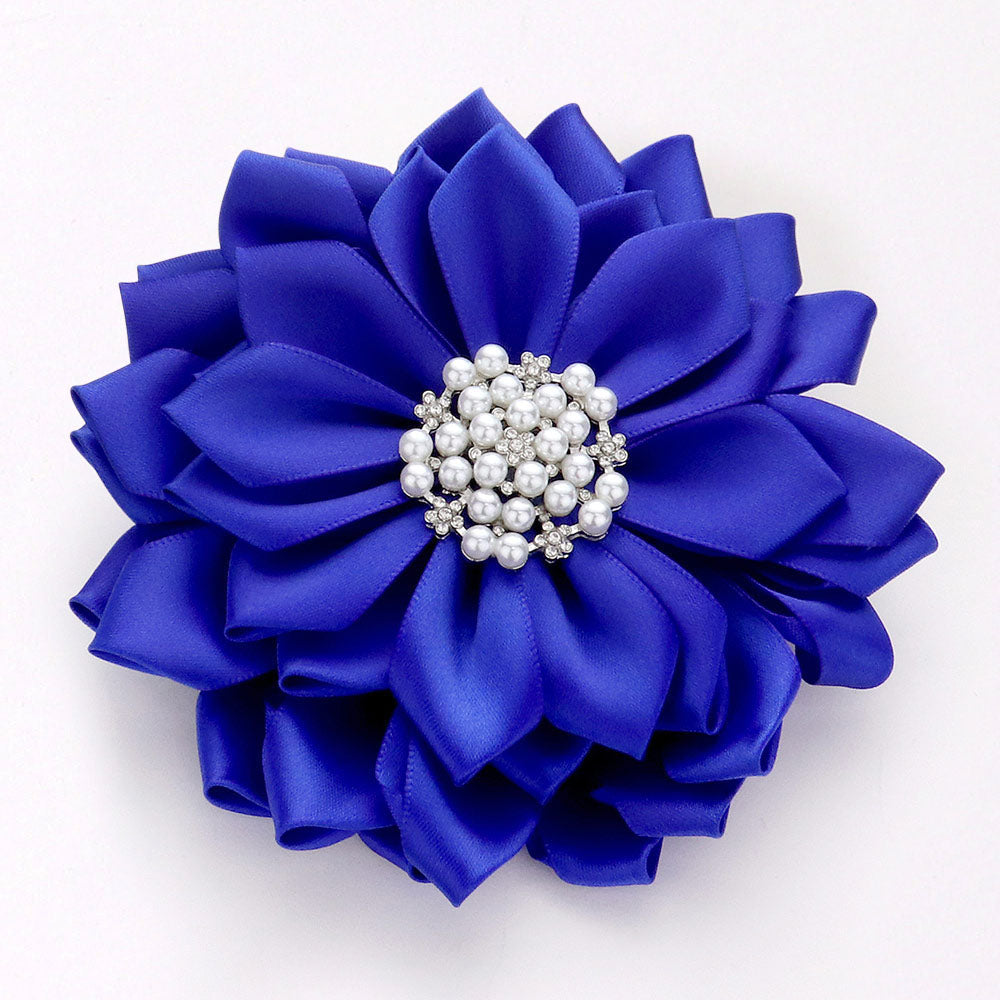 Madeline Love Blue Pearl Pointed Flower Ribbon Brooch Hair Clip - Brooches