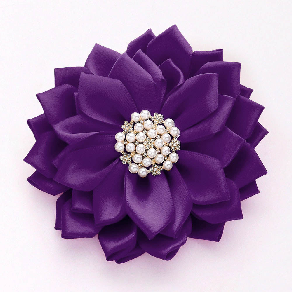 Madeline Love Purple Pearl Pointed Flower Ribbon Brooch Hair Clip - Brooches