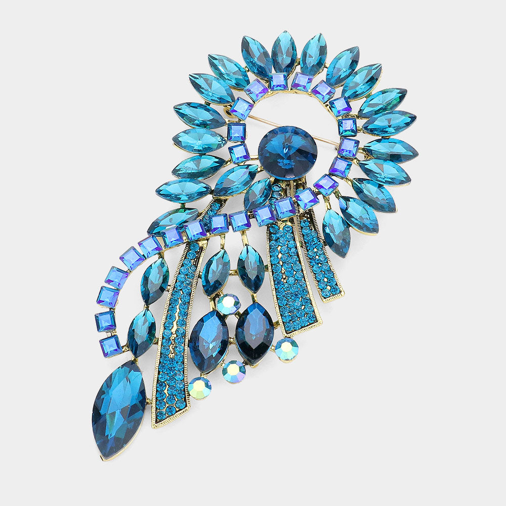 Madeline Love Blue Zircon Marquise Stone Cluster Embellished Abstract Pin Brooch