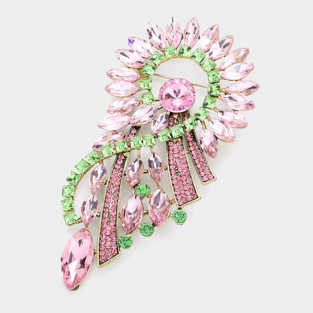 Madeline Love Pink&Green Marquise Stone Cluster Embellished Abstract Pin Brooch