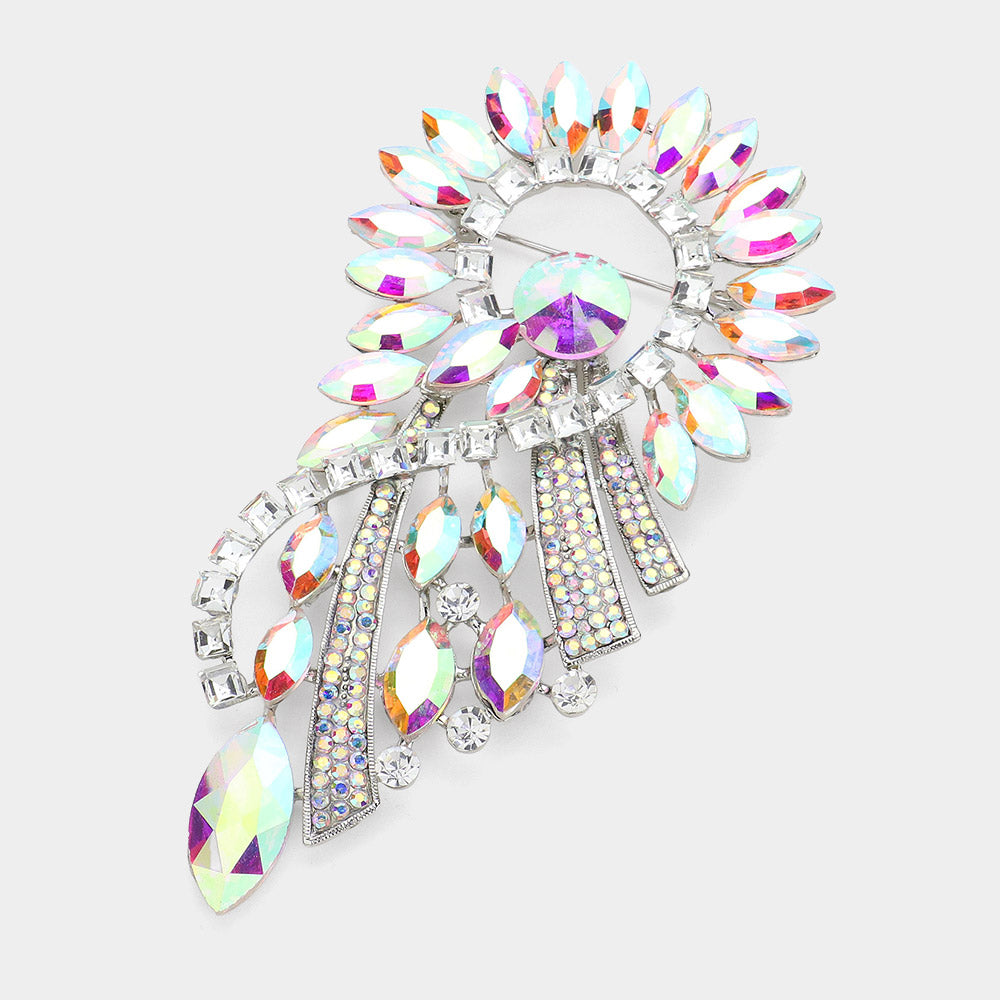 Madeline Love AB, Silver Marquise Stone Cluster Embellished Abstract Pin Brooch