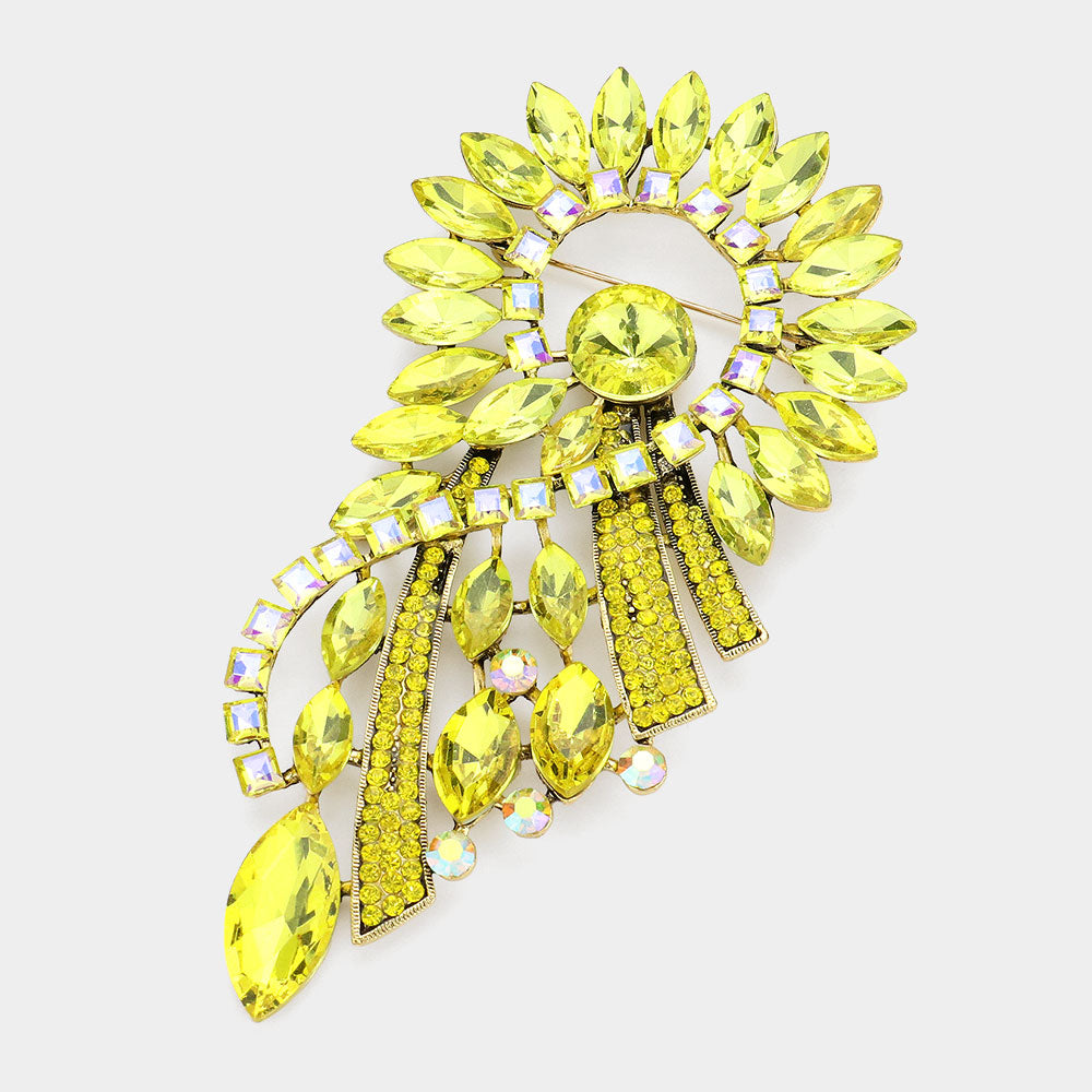 Madeline Love Yellow Marquise Stone Cluster Embellished Abstract Pin Brooch