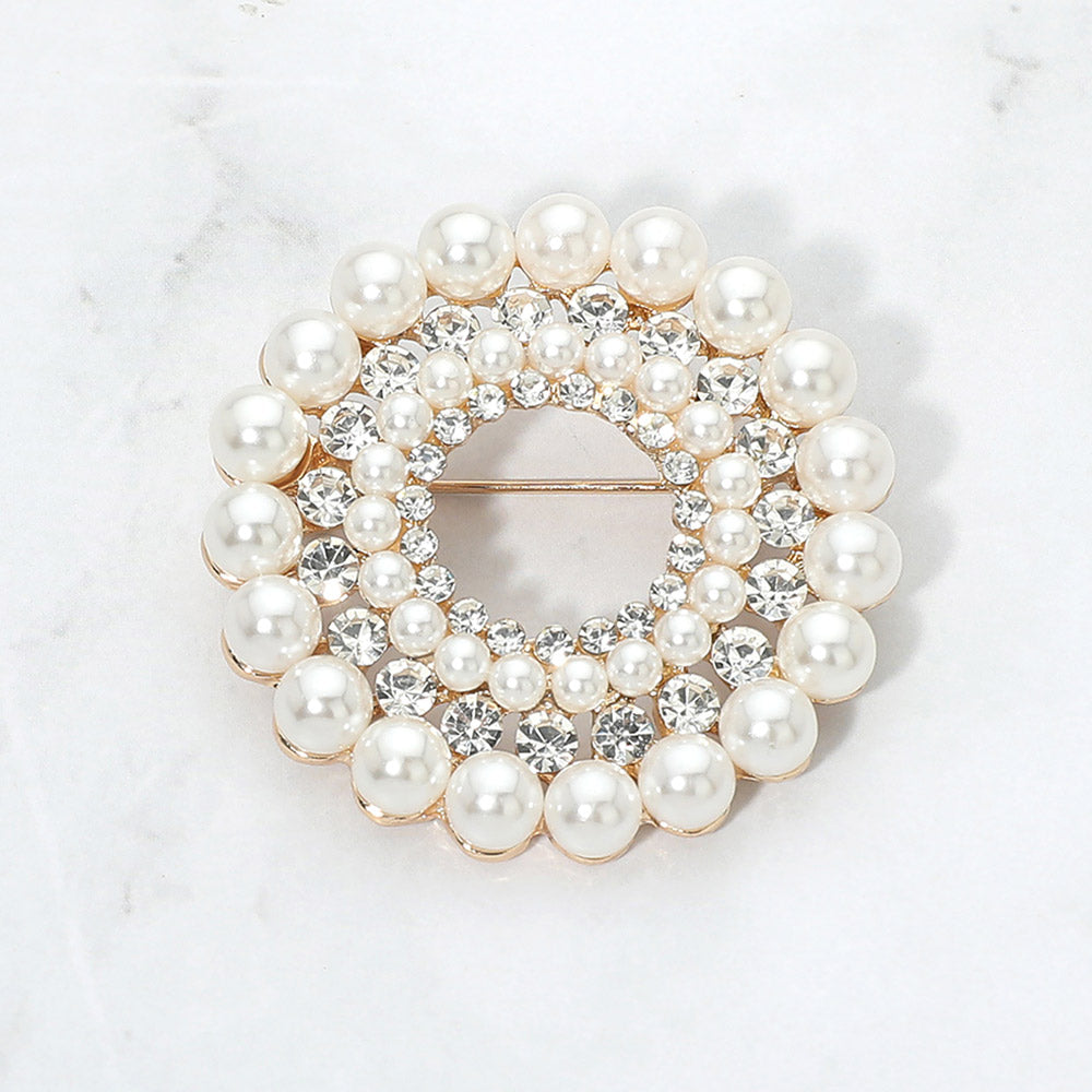 Madeline Love Cream, Gold PEarl Crystal Ring Pin Brooch