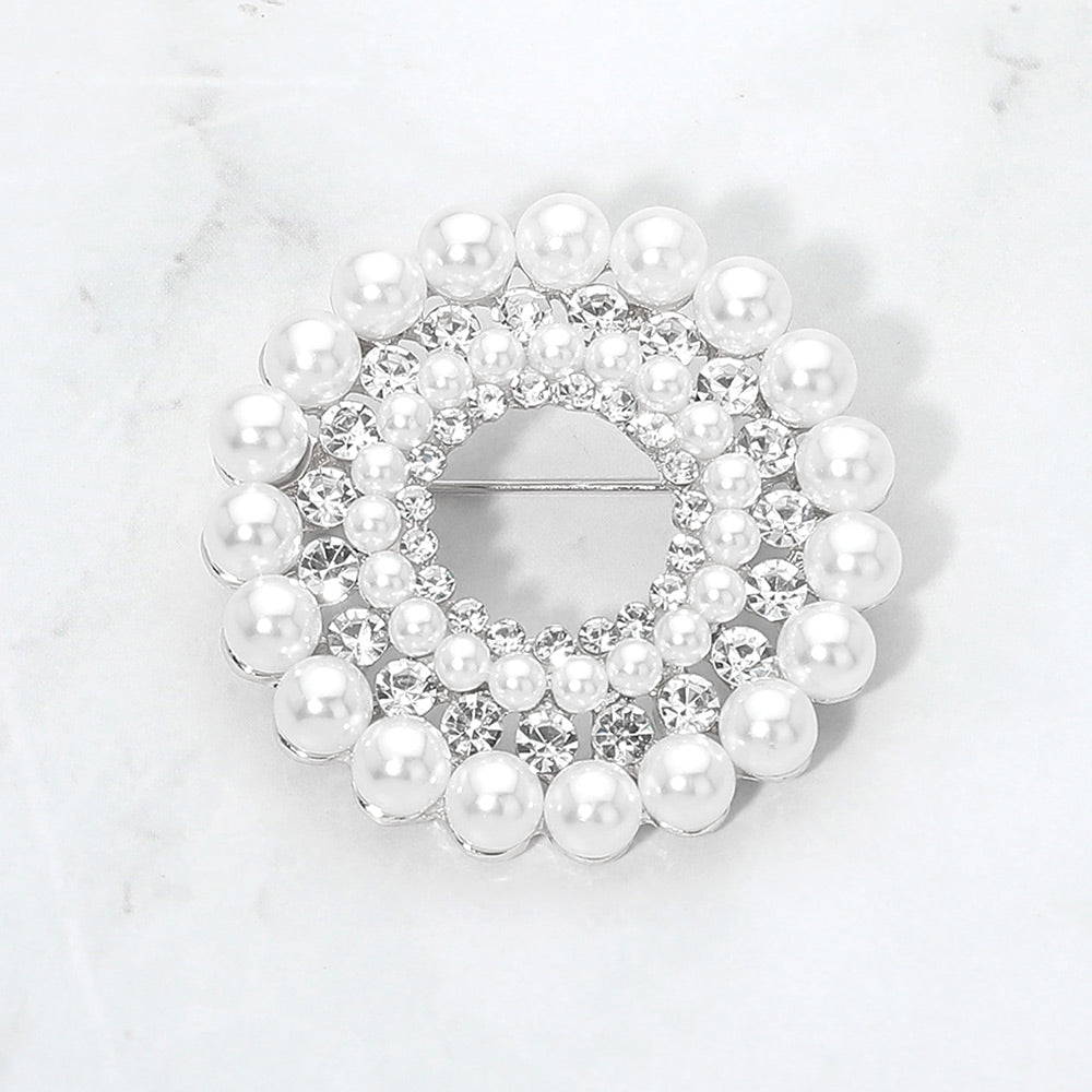 Madeline Love Rhodium, White PEarl Crystal Ring Pin Brooch