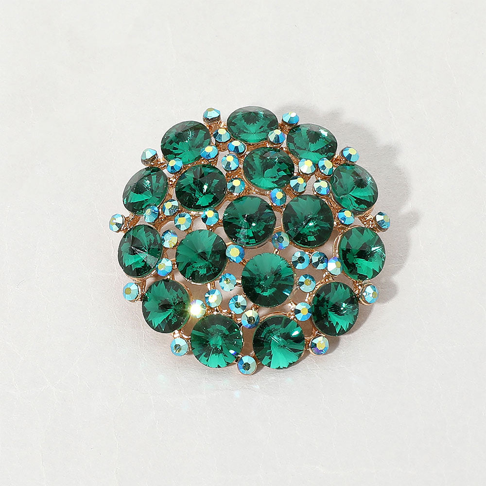Madeline Love Emerald Round Glass Stone Cluster Pin Brooch
