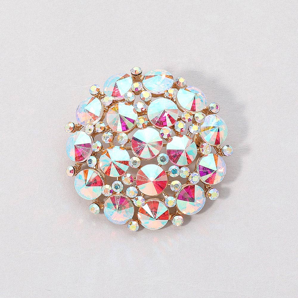 Madeline Love AB, Gold Round Glass Stone Cluster Pin Brooch