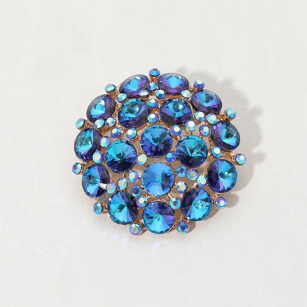 Madeline Love AB, Blue Round Glass Stone Cluster Pin Brooch
