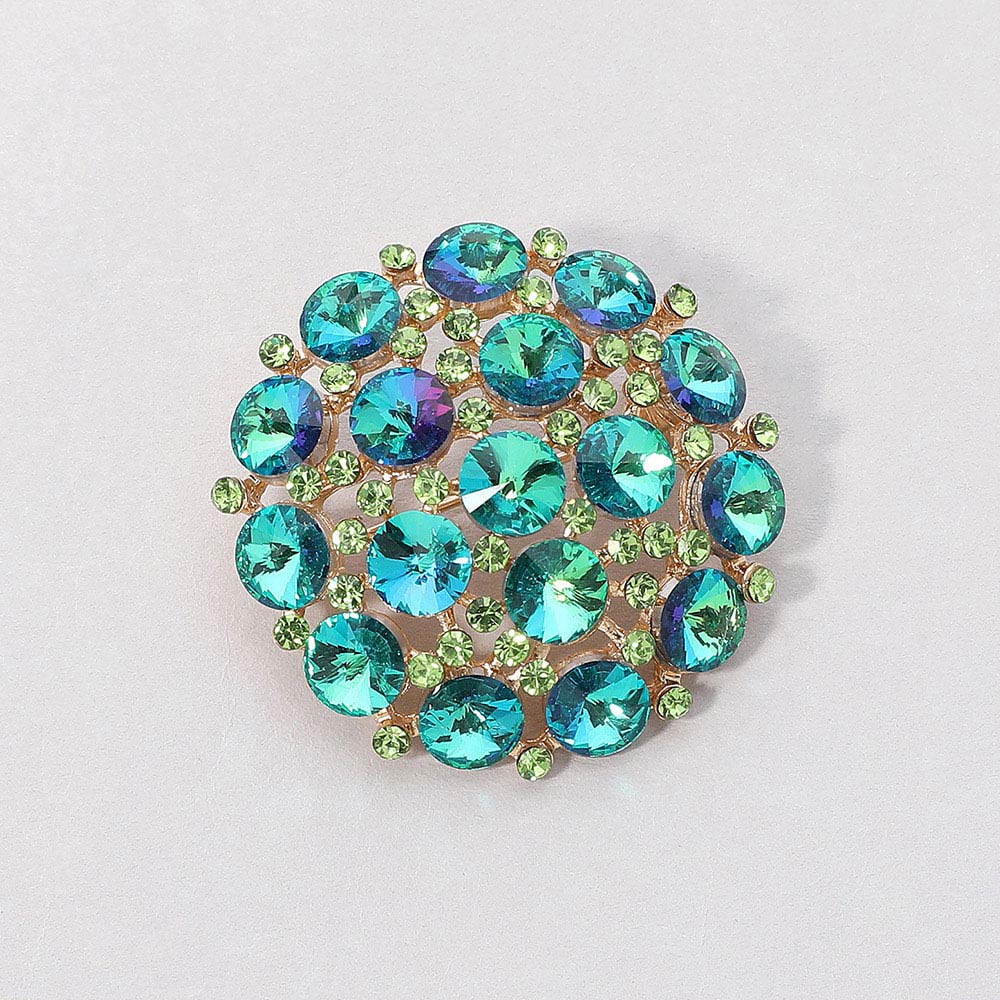 Madeline Love AB, Olive Green Round Glass Stone Cluster Pin Brooch