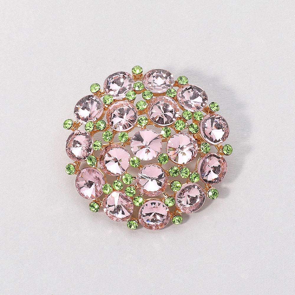 Madeline Love Pink&Green Round Glass Stone Cluster Pin Brooch