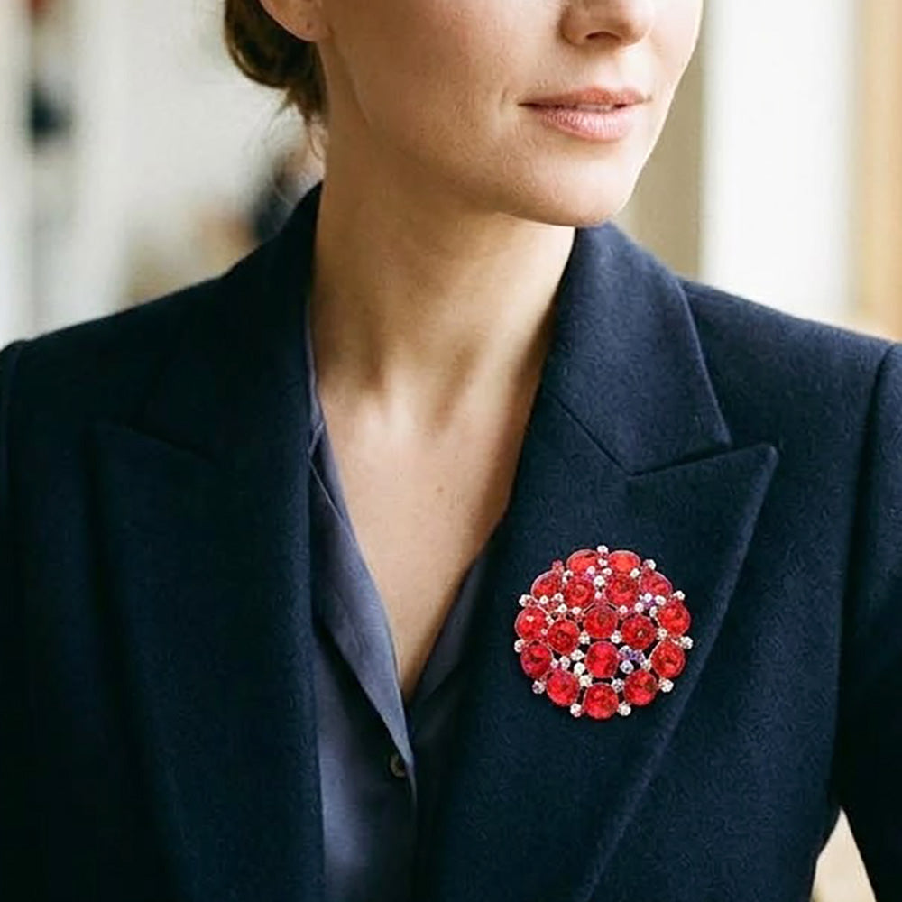 Madeline Love Red Round Glass Stone Cluster Pin Brooch