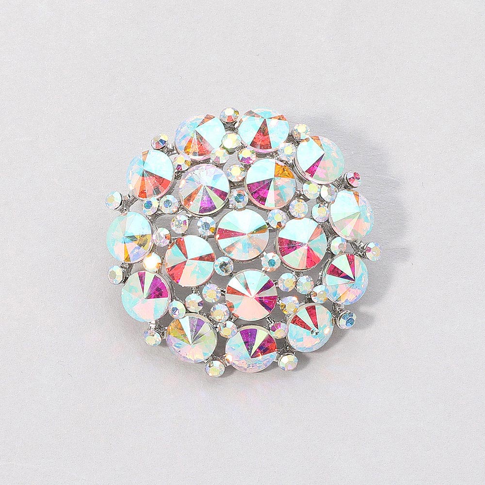 Madeline Love AB, Silver Round Glass Stone Cluster Pin Brooch