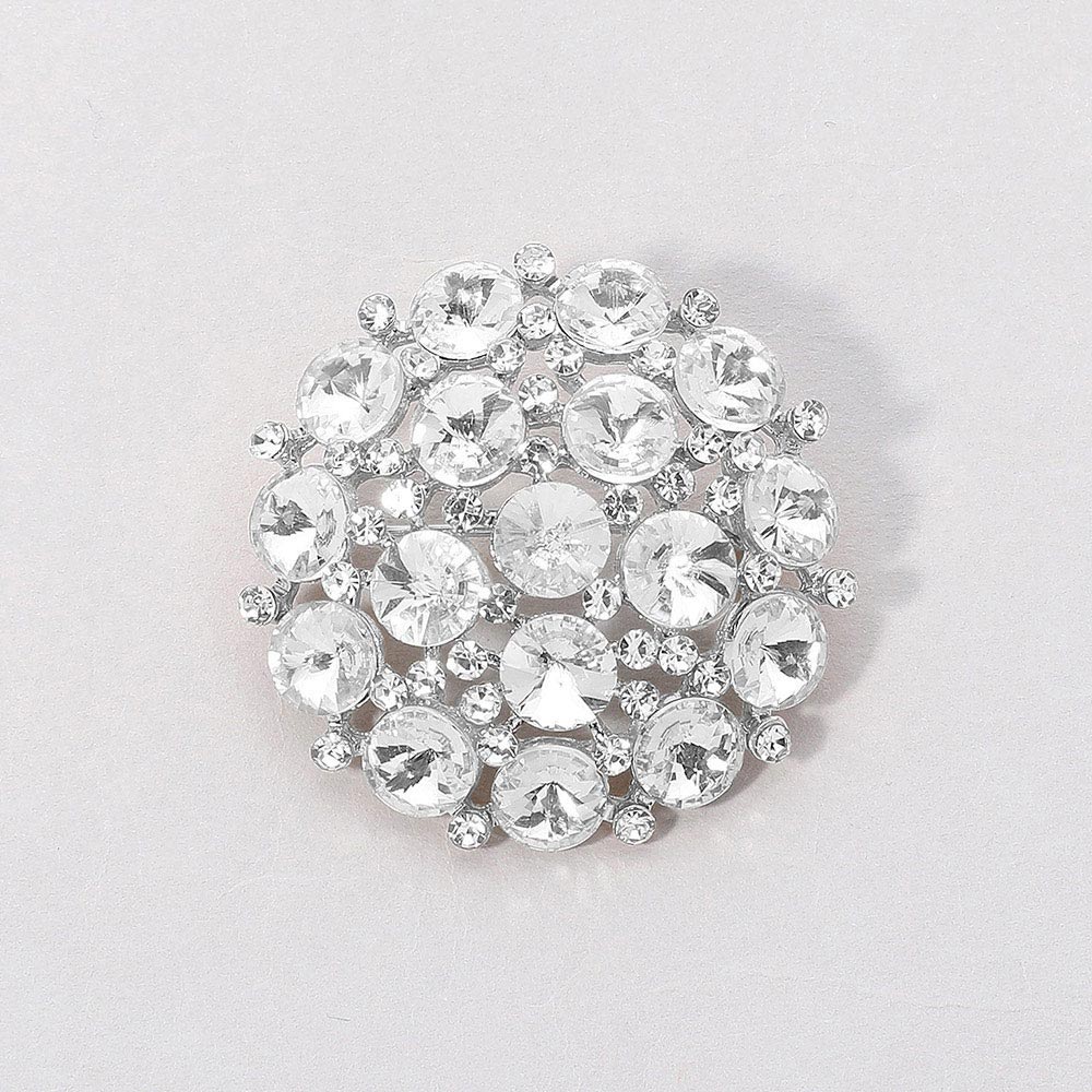 Madeline Love Clear, Silver Round Glass Stone Cluster Pin Brooch