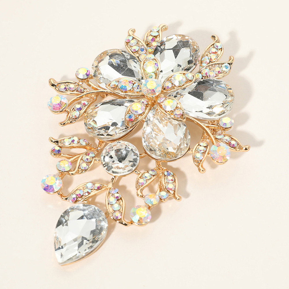 Madeline Love AB, Gold Flower Glass Stone Cluster Pin Brooch