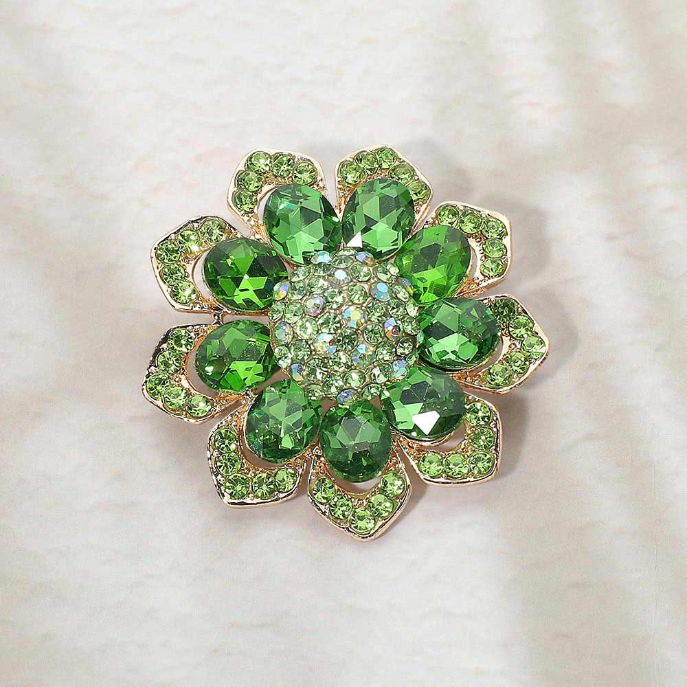 Madeline Love Peridot Glass Stone Flower Pin Brooch