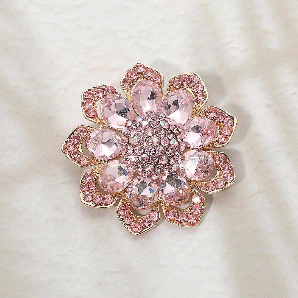 Madeline Love Pink Glass Stone Flower Pin Brooch