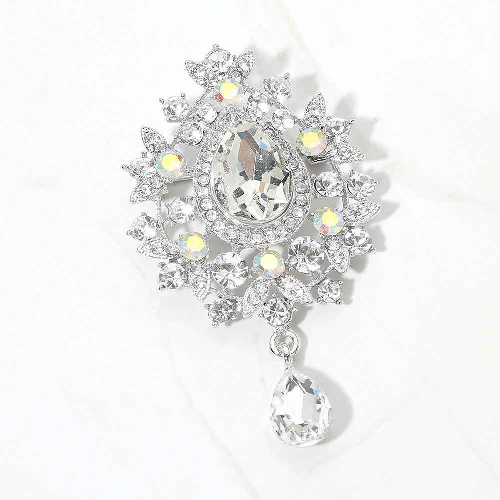 Madeline Love Clear, Rhodium Teardrop Stone Accent Vintage Frame Pin Brooch