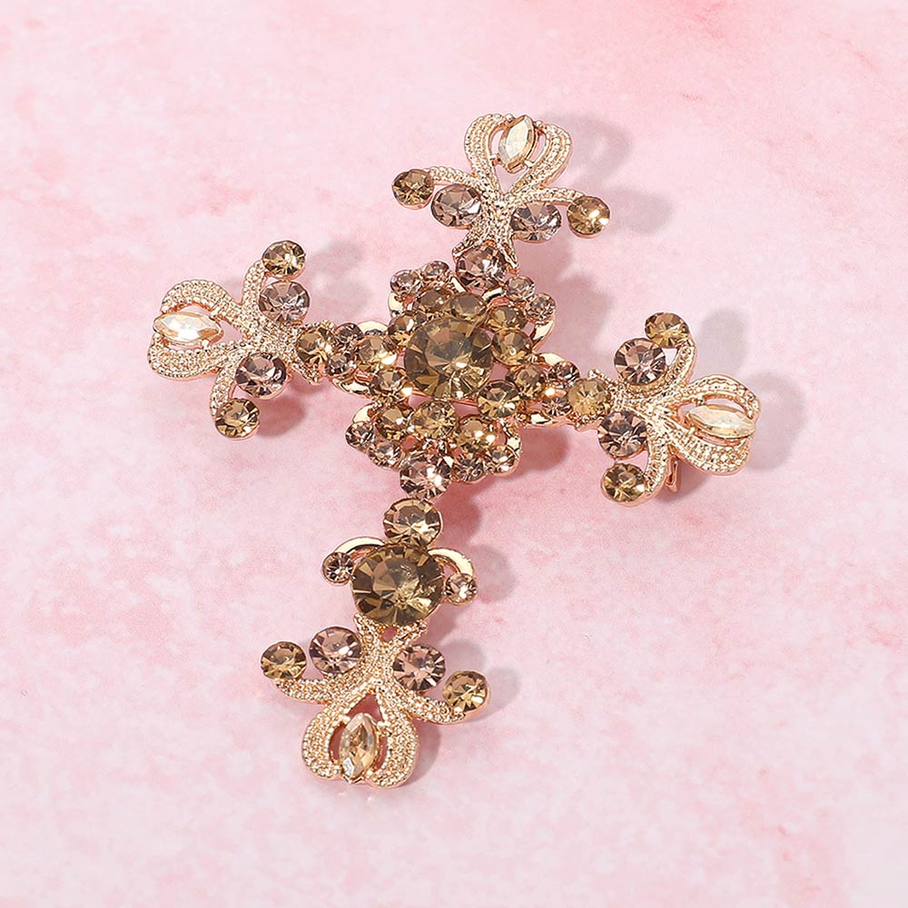 Madeline Love Lt Col Topaz Elegant Stone Embellished Cross Pin Brooch - Brooches