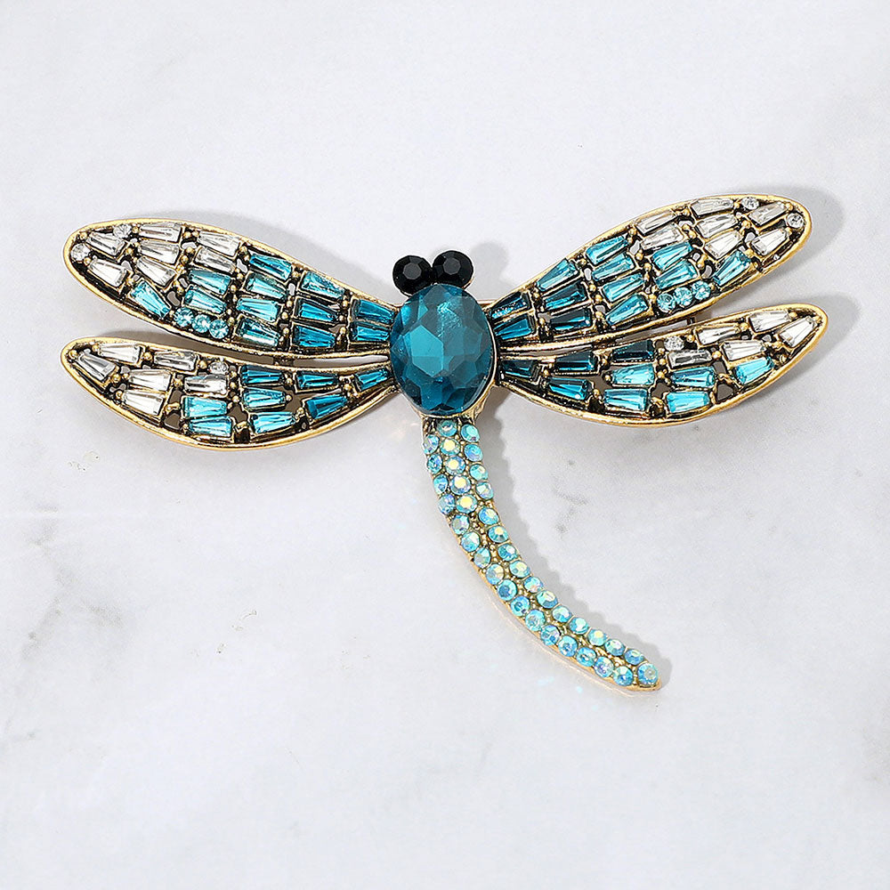 Madeline Love Blue Sparkling Stone Embellished Dragonfly Pin Brooch - Brooches