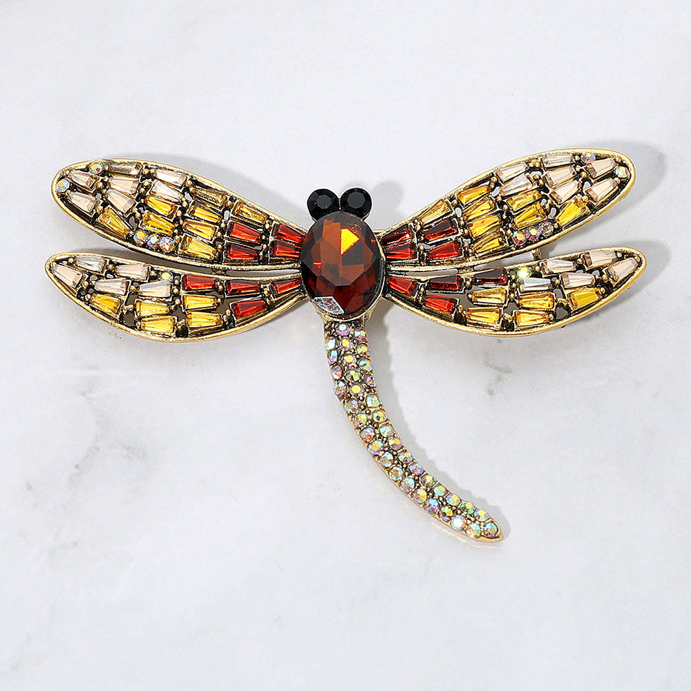 Madeline Love Brown Sparkling Stone Embellished Dragonfly Pin Brooch - Brooches