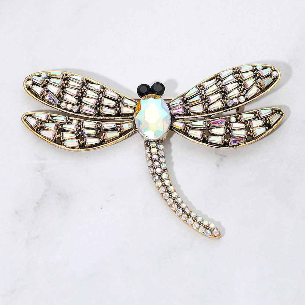 Madeline Love AB, Gold Sparkling Stone Embellished Dragonfly Pin Brooch - Brooches