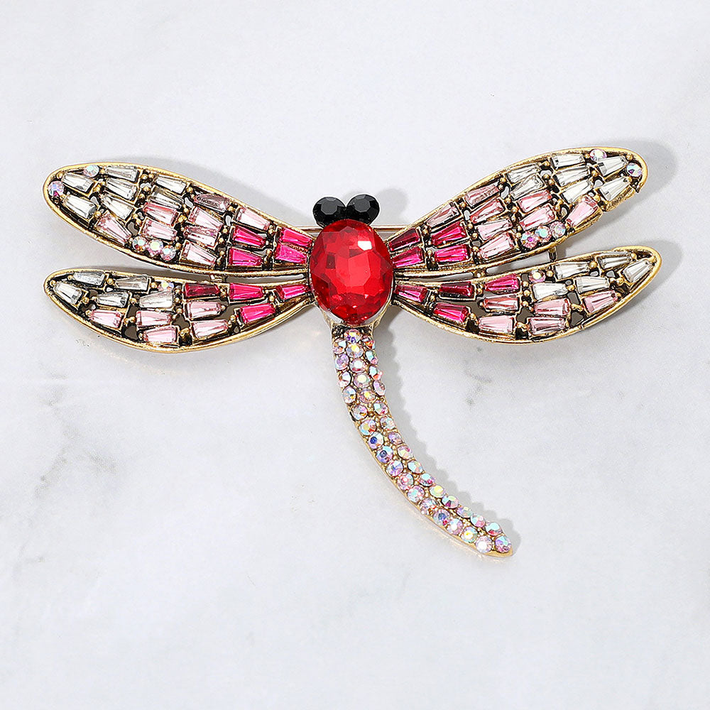 Madeline Love Pink Sparkling Stone Embellished Dragonfly Pin Brooch - Brooches
