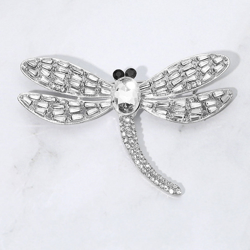 Madeline Love Clear, Silver Sparkling Stone Embellished Dragonfly Pin Brooch - Brooches