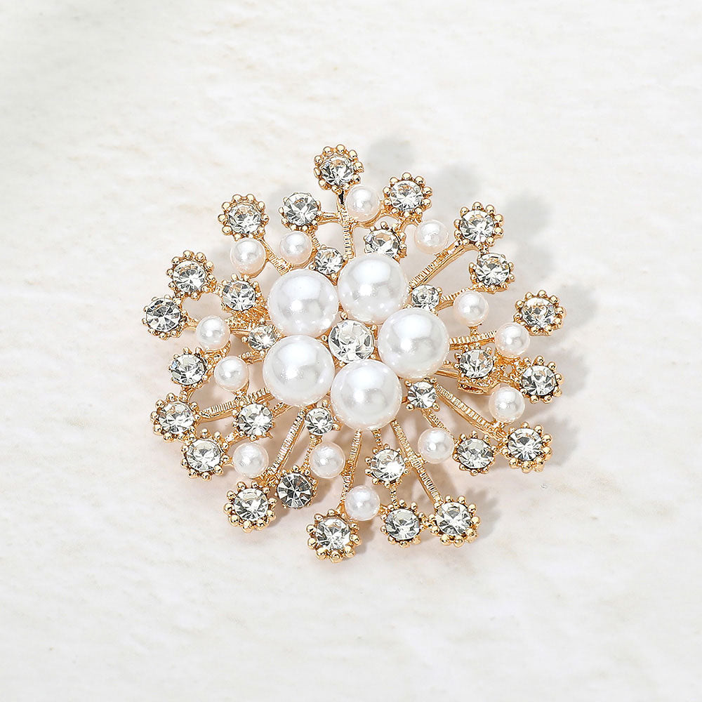 Madeline Love Gold Pearl Center Crystal Embellished Floral Pin Brooch