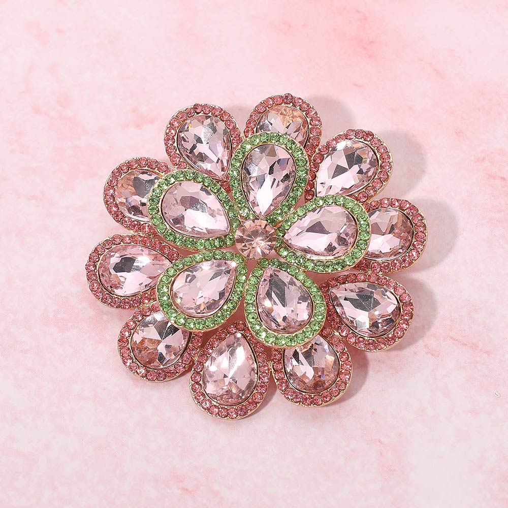 Madeline Love Pink&Green Glass Stone Flower Pin Brooch