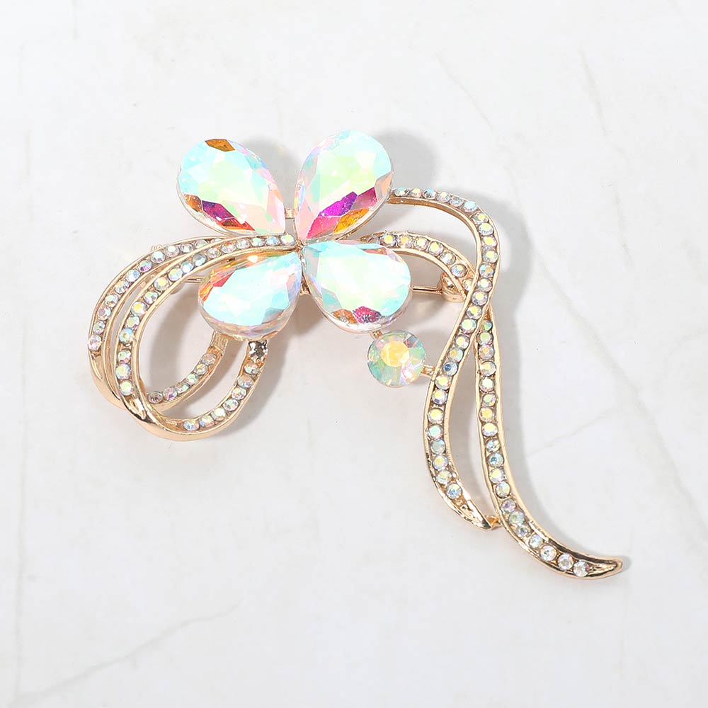 Madeline Love AB, Gold Floral Crystal Pin Brooch