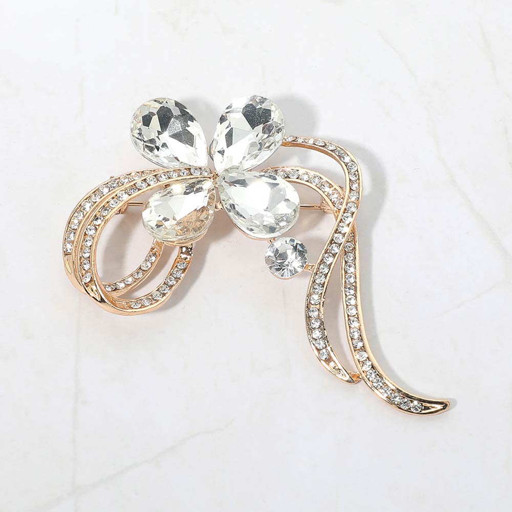 Madeline Love Clear, Gold Floral Crystal Pin Brooch