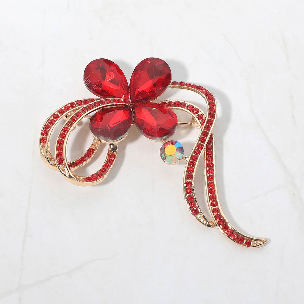 Madeline Love Red Floral Crystal Pin Brooch