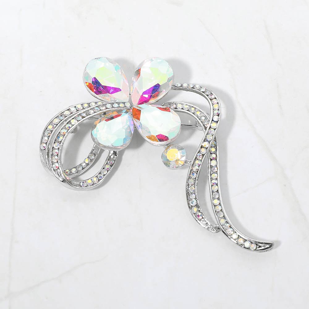 Madeline Love AB, Silver Floral Crystal Pin Brooch