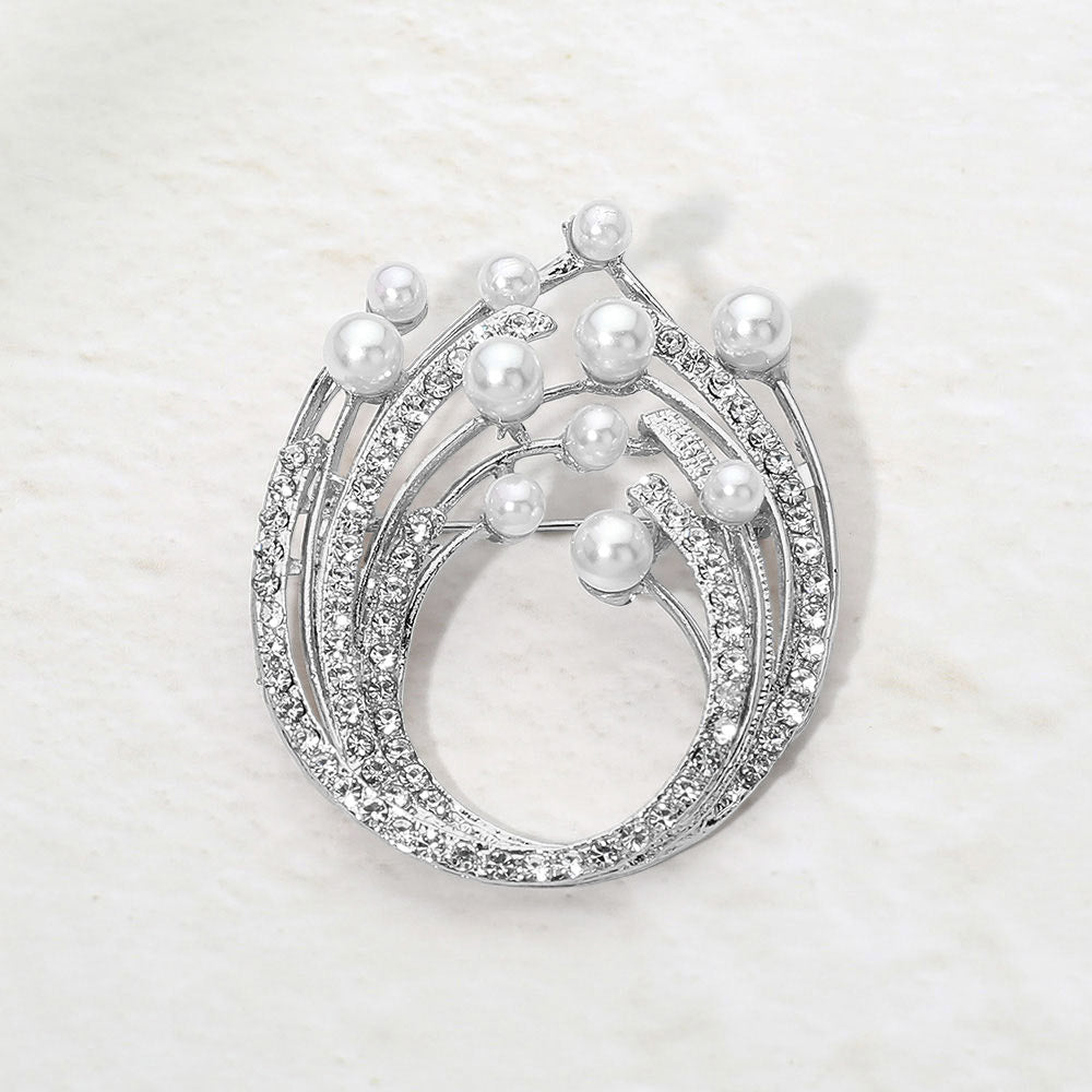 Madeline Love Silver Pearl Crystal Embellished Pin Brooch
