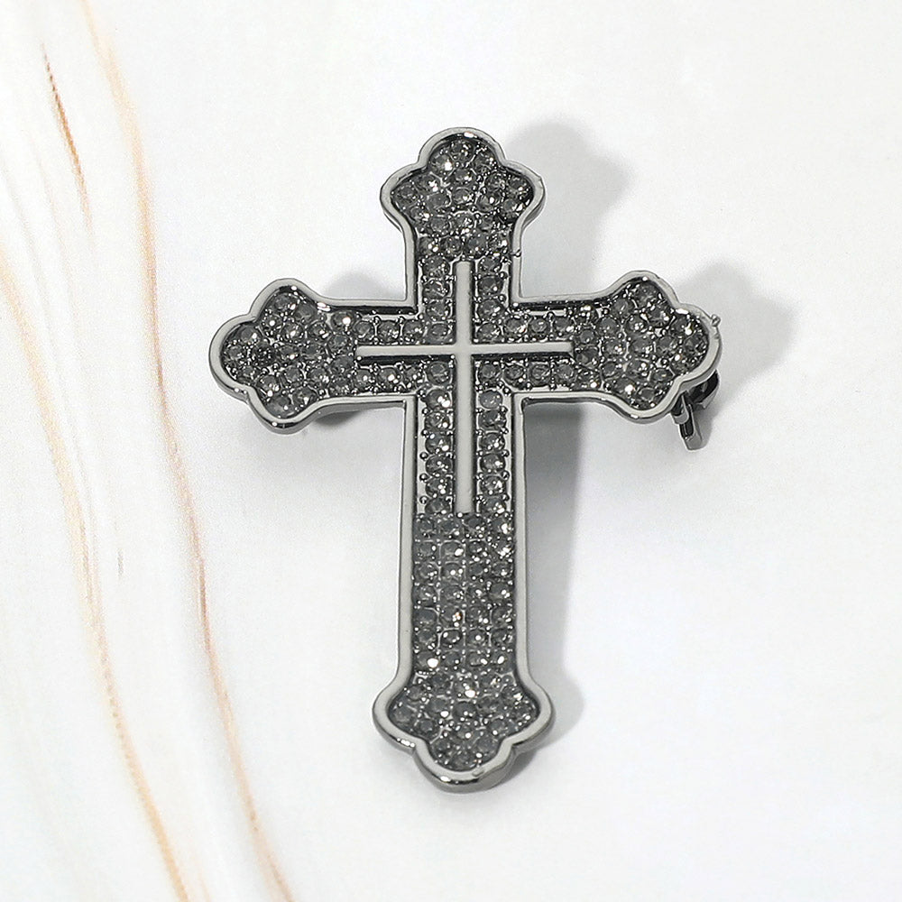 Madeline Love Black Diamond Rhinestone Pave Cross Pin Brooch