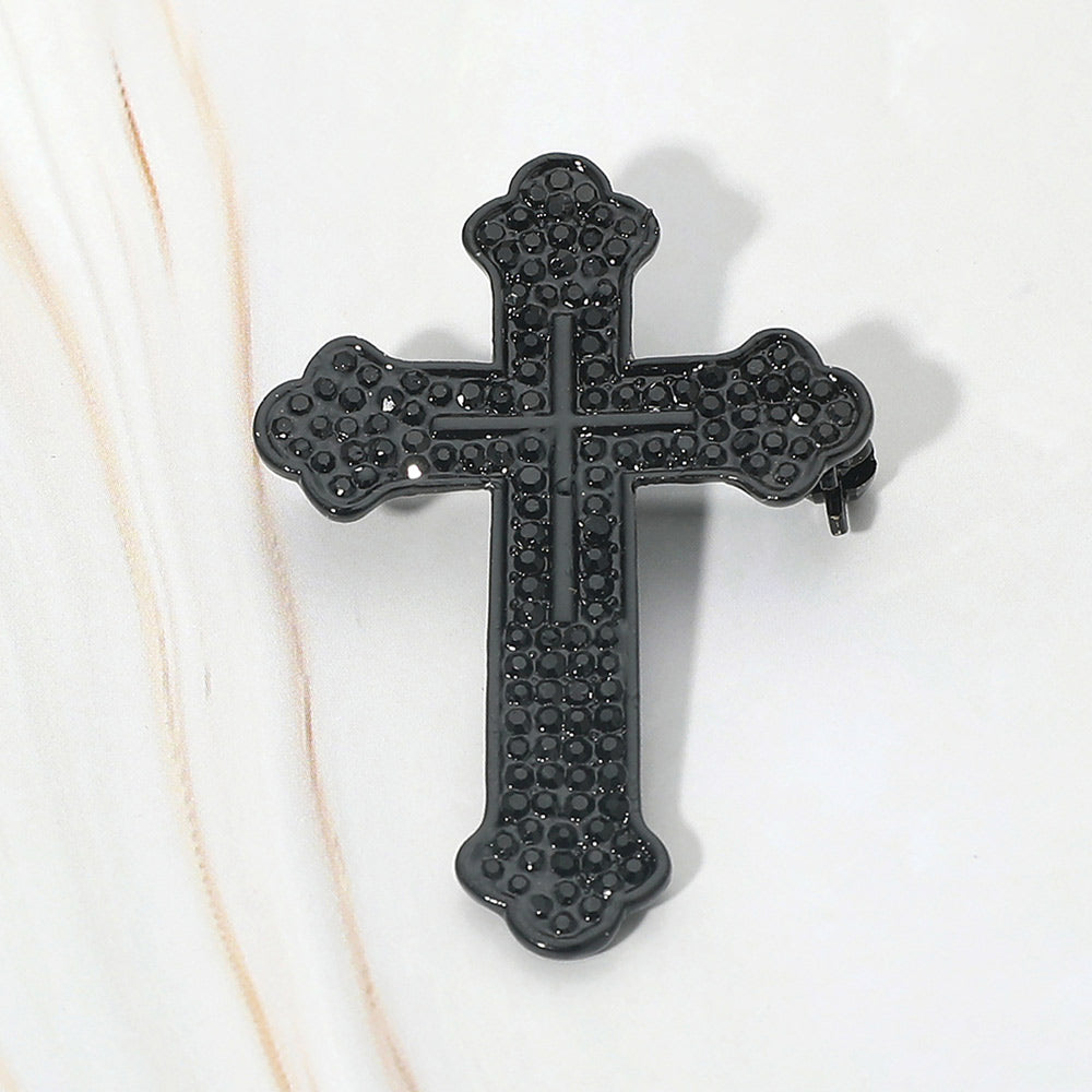 Madeline Love Jet Black Rhinestone Pave Cross Pin Brooch