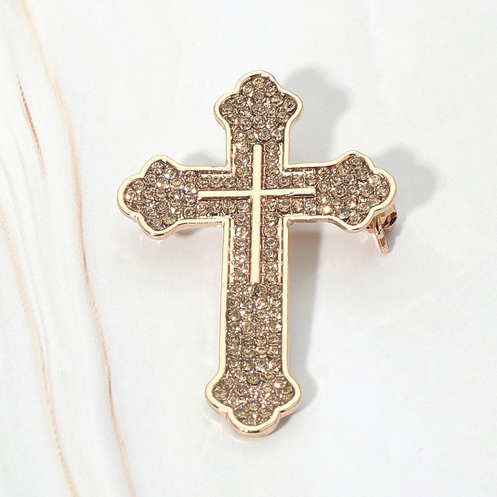 Madeline Love Lt Col Topaz Rhinestone Pave Cross Pin Brooch