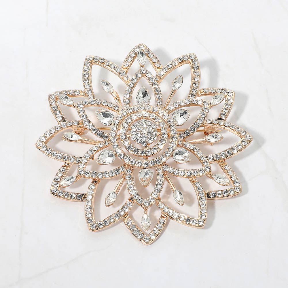 Madeline Love Clear, Gold Marquest Stone Cluster Accent Floral Crystal Statement Pin Brooch