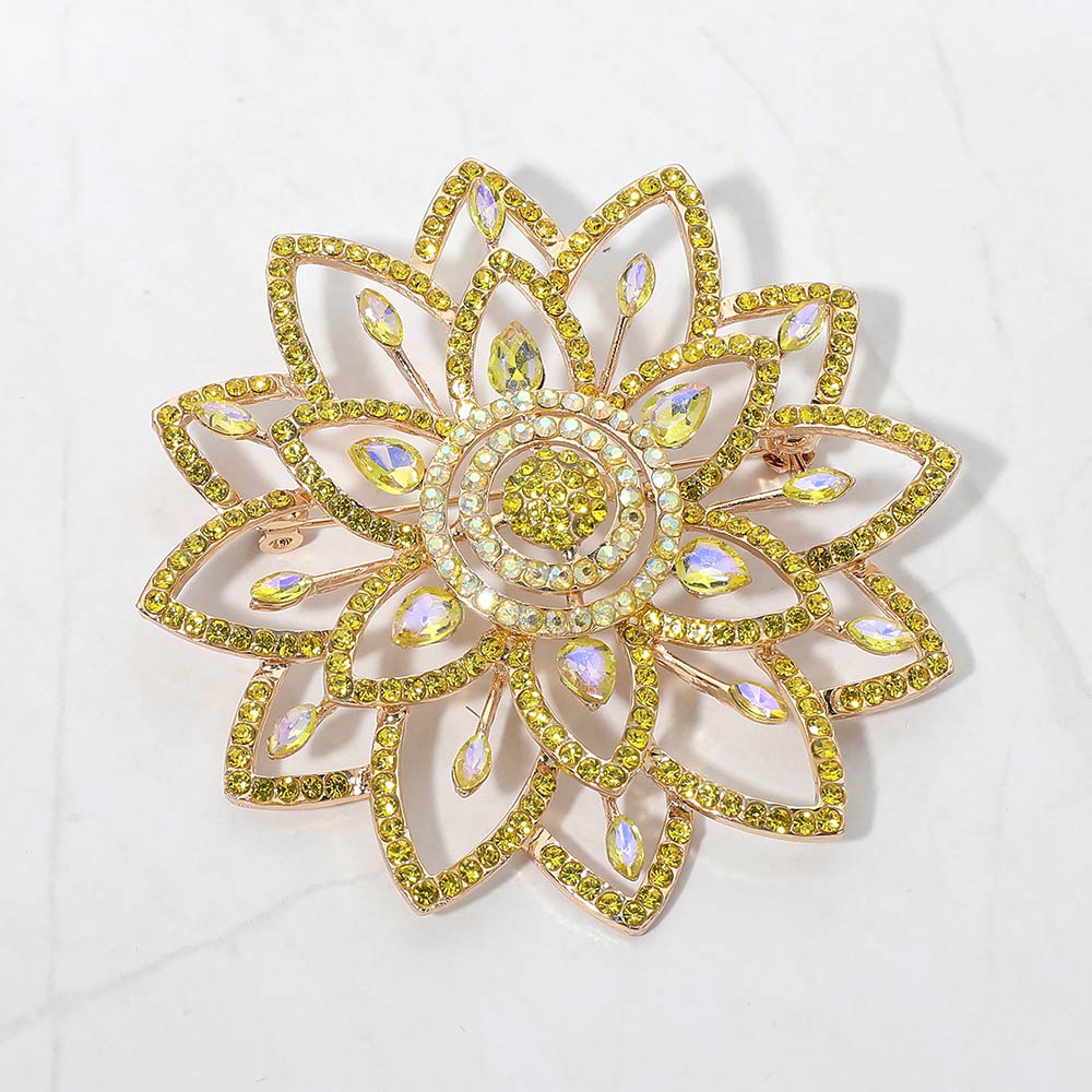 Madeline Love Yellow Marquest Stone Cluster Accent Floral Crystal Statement Pin Brooch