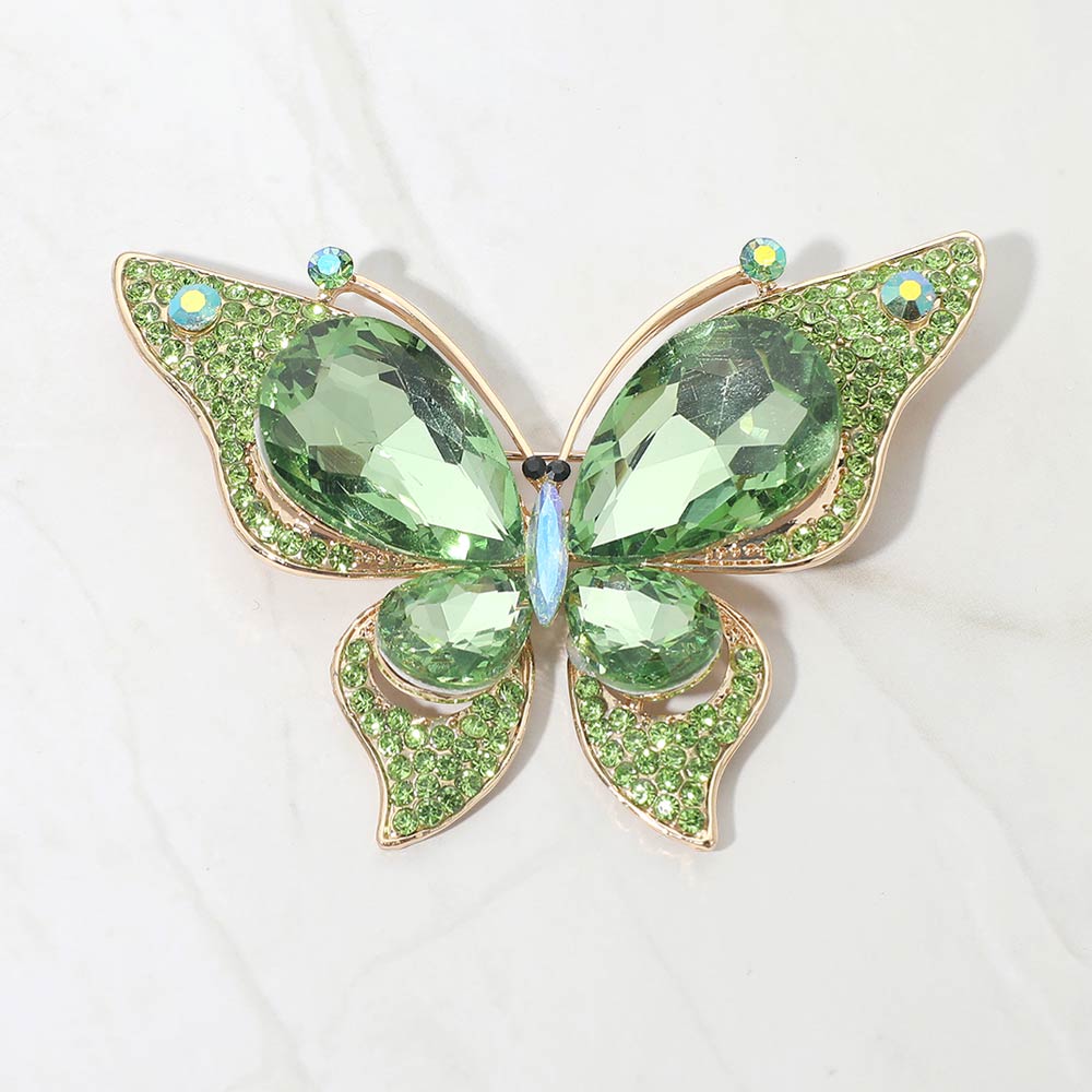 Madeline Love Green Teardrop Stone Accent Rhinestone Pave Butterfly Pin Brooch