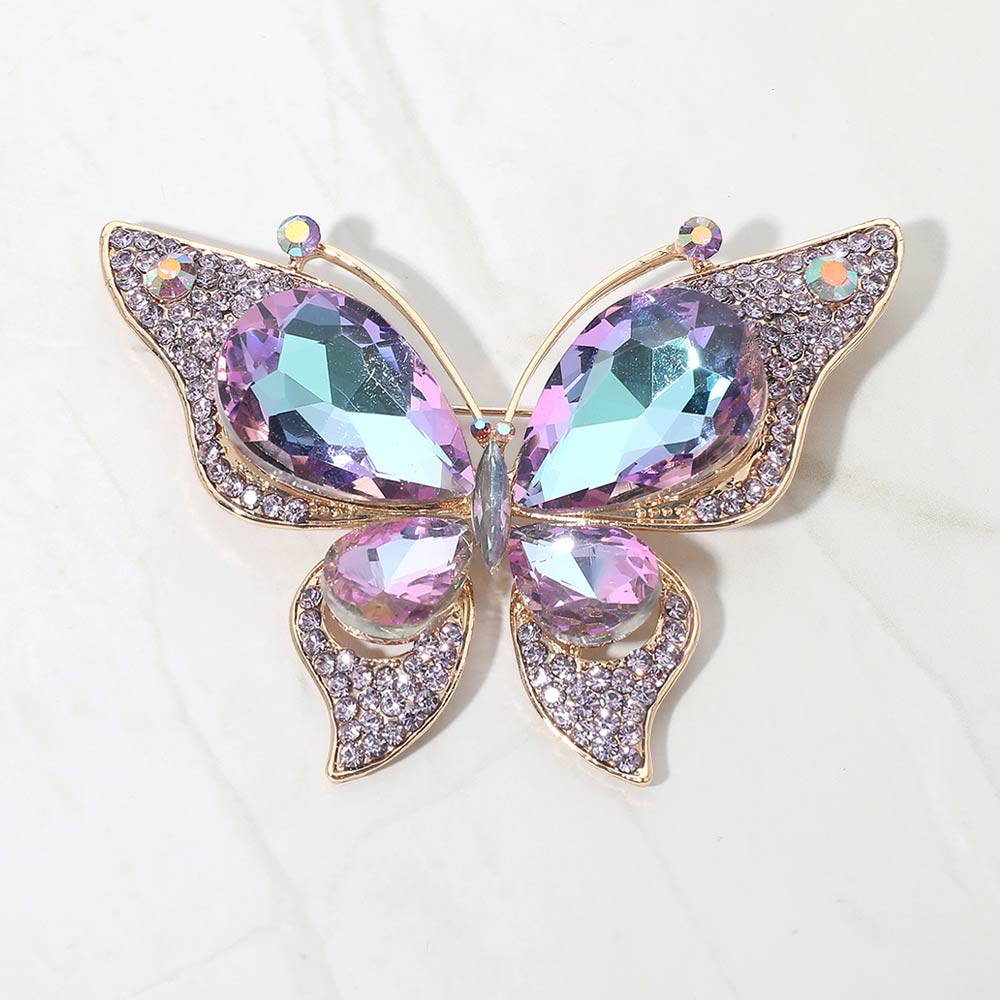 Madeline Love Vitrail Light Teardrop Stone Accent Rhinestone Pave Butterfly Pin Brooch