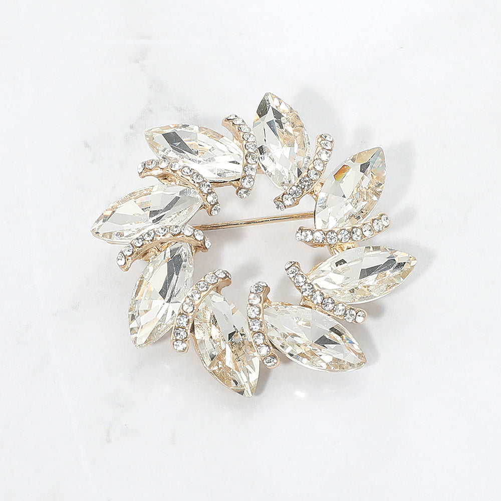 Madeline Love Clear, Gold Marquise Stone Cluster Wreath Pin Brooch
